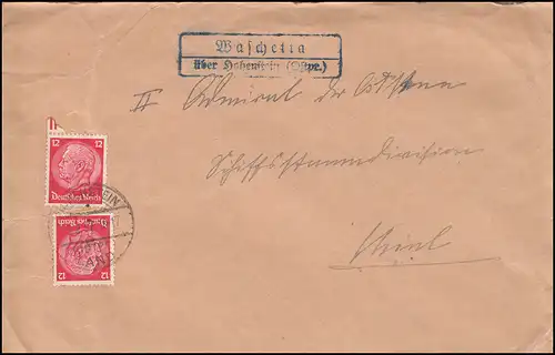 Le temple de la lavetta de campagne sur HÔPNEIN (OSTPR.) LAND 3.2.1937 sur lettre