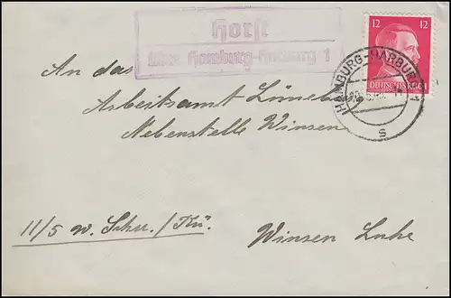 Landpost-Stempel Horst über HAMBURG-HARBURG 10.5.1943 auf Brief