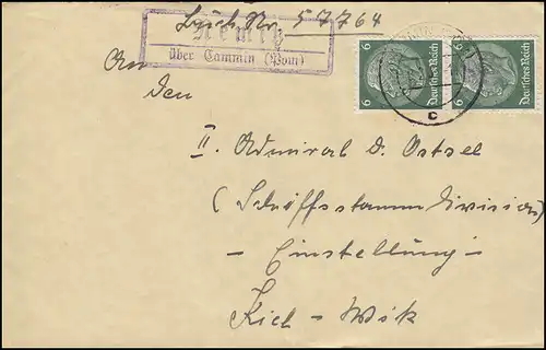 Landpost-Stempel Nemitz über CAMMIN (POMMERN) 8.2.1937 auf Brief