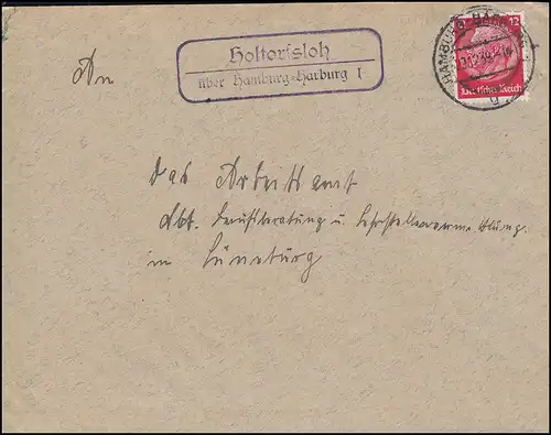 Landpost-Stempel Holtorfsloh über HAMBURG-HARBURG 1 - 29.12.1939 auf Brief