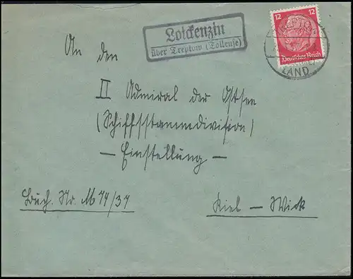 Landpost-Stempel Loickenzin über Treptow (Tollense) Brief TREPTOW LAND 23.3.1937
