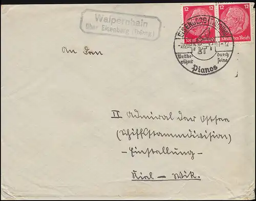 Templier de la campagne Walpernhain sur Eisenberg (Thüringen) Lettre SSt EISENBERG 1936