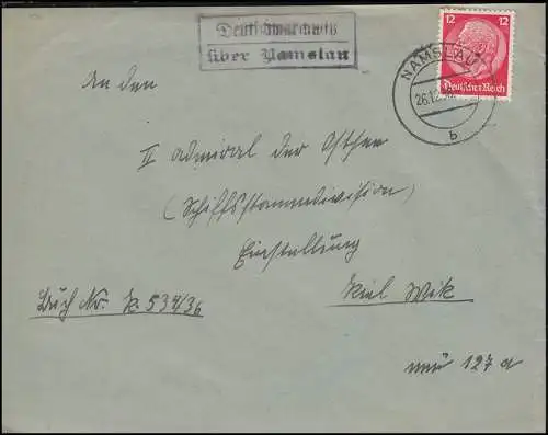 Landpost-Stempel Deutschmarchwitz über NAMSLAU 26.1.1936 auf Brief