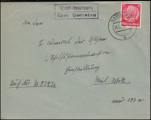 Temple de Landpost de Deutschemarchwitz sur NAMSLAU 26.1.1936 sur lettre