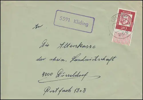 Landpost-Stempel 5591 Kliding auf Brief COCHEM 17.7.1963