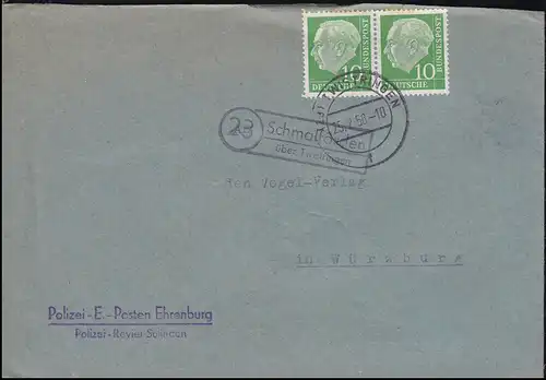 Landpost-Stempel Schmalförden über TWISTRINGEN 25.2.1958 auf Brief nach Würzburg