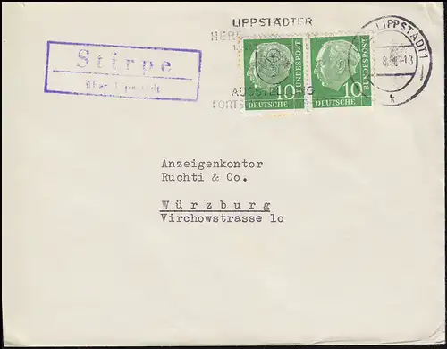 Landpost-Stempel Stirpe über LIPPSTADT 1958 auf Brief nach Würzburg