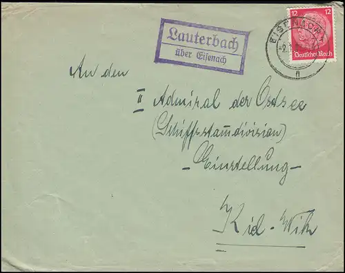 Le Temple de Lauterbach de Landpost sur EISENACH 2.1.1937 sur lettre à Kiel-Wik