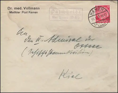 Landpost-Stempel Paschheide über KAMEN (WESTF.) LAND 15.3.1937 auf Brief