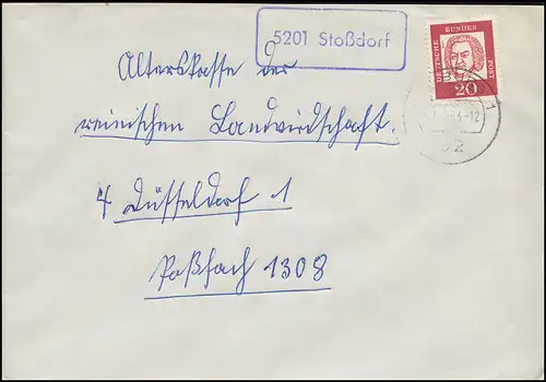 Temple de Landpost 5201 Schöndorf sur lettre SIEBOURG 1963 à Düsseldorf