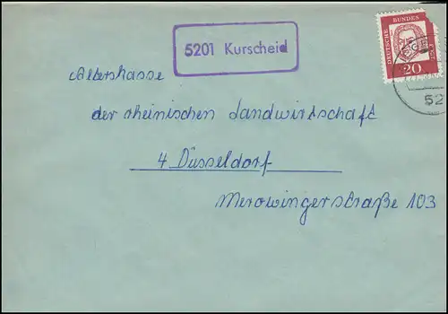 Temple de la poste de campagne 5201 Kurscheid sur lettre SIEBOURG 21.8.1963