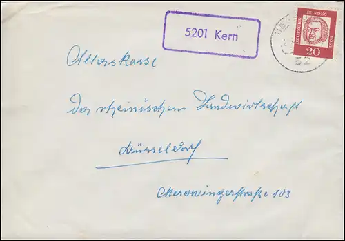 Temple de la poste de campagne 5201 Kern sur lettre SIEBOURG 20.8.1963