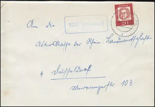 Landpost-Stempel 5201 Meindorf auf Brief SIEGBURG 3.5.1963