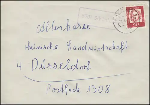 Landpost-Stempel 5201 Schönfeld auf Brief SIEGBURG 12.8.1963