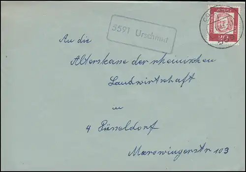 Landpost-Stempel 5591 Urschmitt auf Brief COCHEM 12.12.1963