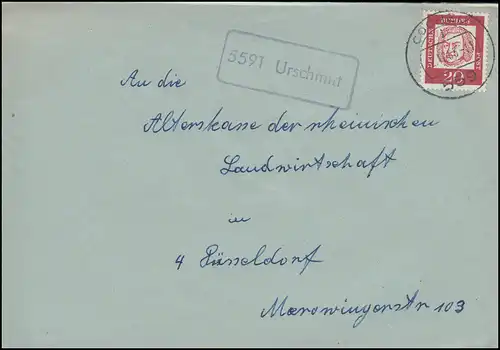 Temple de la poste de campagne 5591 Urschmitt sur lettre COCHEM 12.12.1963