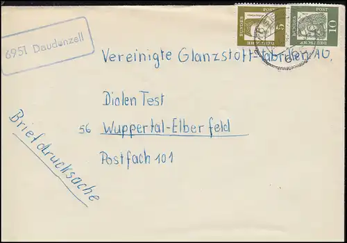 Landpost-Stempel 6951 Daudenzell auf Briefdrucksache MOSBACH 29.4.1963