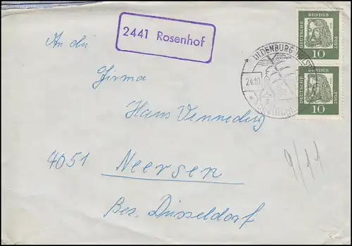 Templier de la poste terrestre 2441 Rosenhof sur lettre SSt OLDENBURG ligne aérienne d'oiseau 20.10.1962
