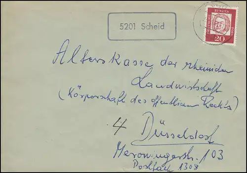 Landpost-Stempel 5201 Scheid auf Brief SIEGBURG 14.8.1963