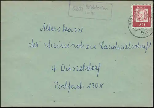 Landpost-Stempel 5201 Stieldorferhohn auf Brief SIEGBURG 16.8.1963