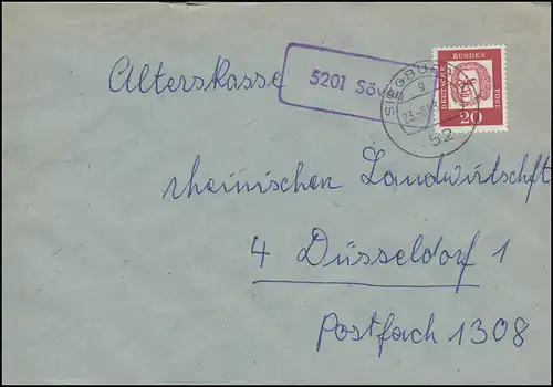 Landpost-Stempel 5201 Söven auf Brief SIEGBURG 23.8.1963