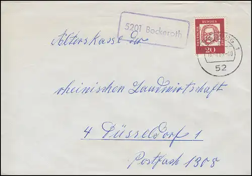 Landpost-Stempel 5201 Bockenroth auf Brief SIEGBURG 16.8.1963