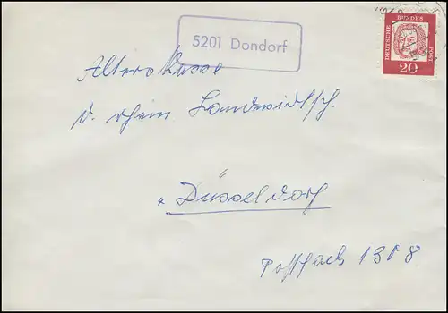 Landpost-Stempel 5201 Dondorf auf Brief SIEGBURG 7.8.1963