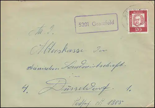 Landpost-Stempel 5201 Gratzfeld auf Brief SIEGBURG 1963