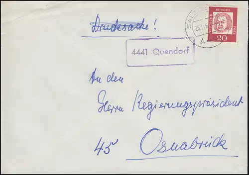 Landpost-Stempel 4441 Quendorf auf Brief SALZBERGEN 25.11.1963