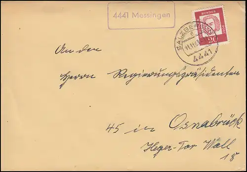 Landpost-Stempel 4441 Messingen auf Brief SALZBERGEN 11.11.1963
