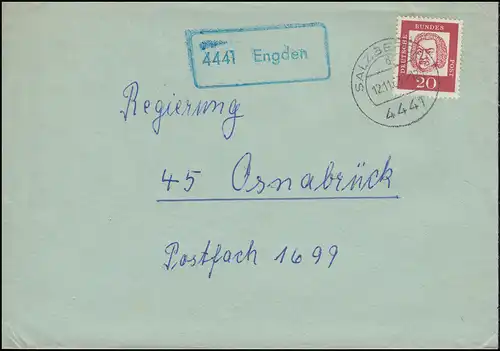 Landpost-Stempel 4441 Engden auf Brief SALZBERGEN 12.11.1963