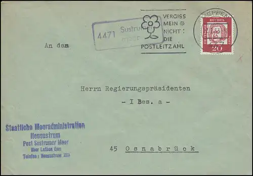 Landpost-Stempel 4471 Sustrumermoor auf Brief MEPPEN 12.2.1963