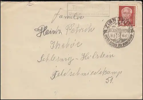 Temple de Landpost Strattenheide sur Zinnovitz sur Usedom Lettre SSt ZINNOWITZ 1953