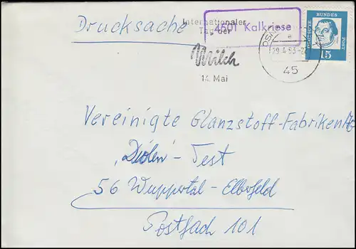 Landpost-Stempel 4501 Kalkriese auf Drucksache OSNABRÜCK 29.4.1953