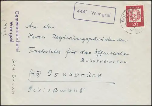 Temple de la poste de campagne 4441 Wengsel sur lettre SALZBERGEN 25.11.1963