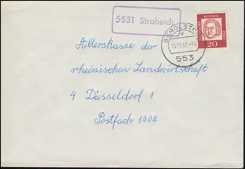 Landpost-Stempel 5531 Stroheich auf Brief GEROLSTEIN 15.11.1963