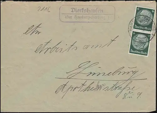 Landpost-Stempel Dierkshausen über HAMBURG-HARBURG 1 - 1940 auf Brief