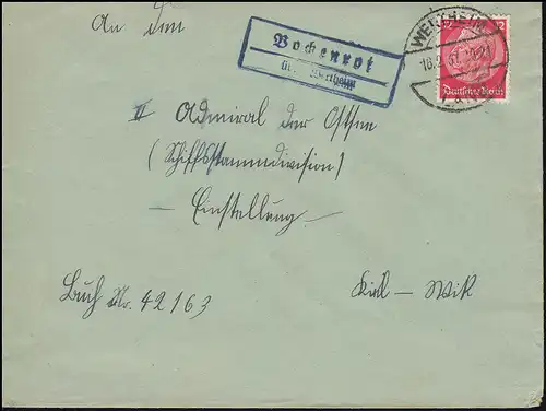 Le temple de Landpost Bockenrot sur WERTHEIM LAND 18.2.1937 vers Kiel-Wik