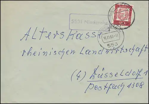 Landpost-Stempel 5531 Niederehe auf Brief GEROLSTEIN 16.11.1963