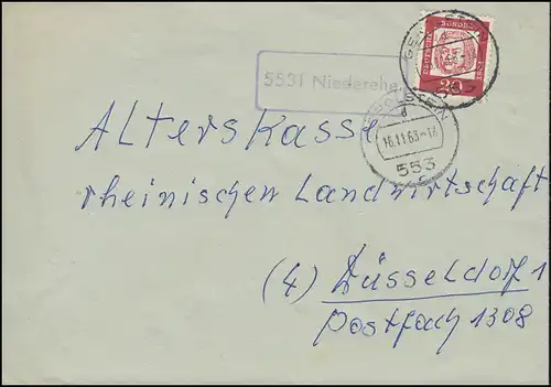 Temple de la poste de campagne 5531 Bas-revêtement sur lettre GEROLSTEIN 16.11.1963