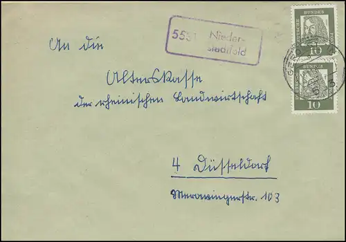 Temple de la poste de campagne 5531 Niederstadtfeld sur lettre GEROLSTEIN 15.11.1963