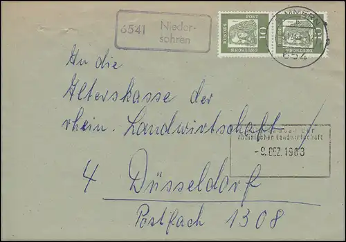 Landpost-Stempel 6541 Niedersohren auf Brief SIMMERN 5.12.1963 nach Düsseldorf