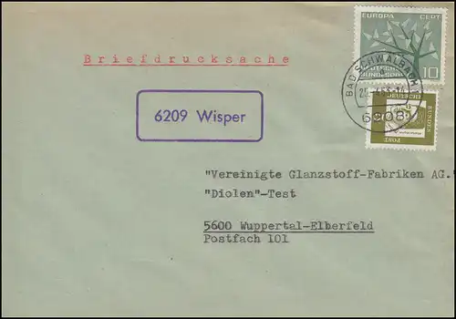 Landpost-Stempel 6209 Wisper auf Briefdrucksache BAD SCHWALBACH 25.4.1963