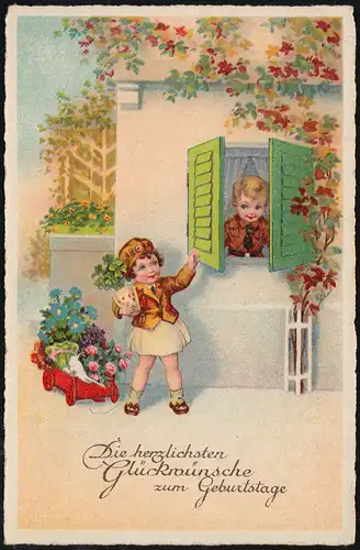 Landpost-Stempel Birgel über DÜREN 3.12.1937 auf Geburtstag-AK Kinder Blumen