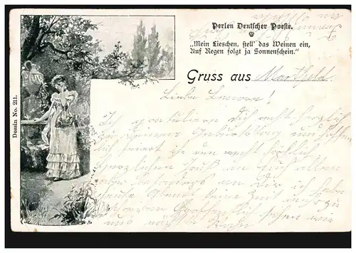 Künstler-AK Gruss aus ... Gedicht: Treu-Lieschen, MARTFELD 18.4.1903