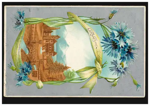 Prägekarte Blumenranke um Landschaftsbild, BERLIN N. 4 - 22.3.1902 Ortspostkarte