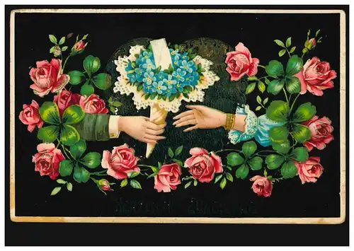 Prägekarte Rosen Veilchenstrauss Brief Hände Zuneigung, NAUMBURG 1911