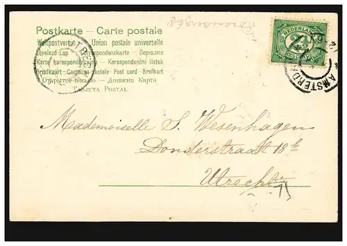 Prägekarte Drei Engel mit Kreuz Herz Anker, AMSTERDAM nach UTRECHT um 1910