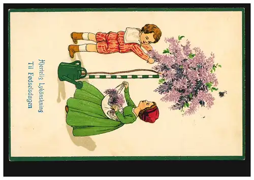 Carte de prédilection Fête des Mères: Enfants à la décoration des arbres, couru 10.8.1915