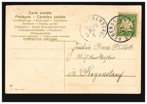 Carte de prénom: Fers à cheval et trèfle chanceux REGENSBURG 25.7.1905 Carte postale locale